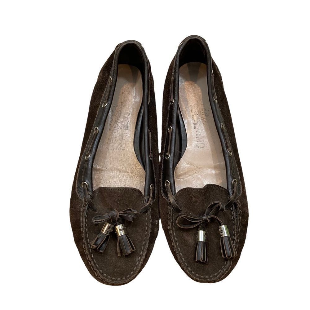 Ladies‎ Salvatore Ferragamo brand Brown Suede Loafer Driving Shoes Size 7